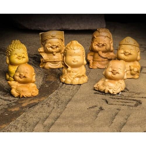 Chinese Carving Avalokitasvara Guanyu Handicraft Boxwood Carving Solid Wood Carving Tea Pet Gift Home Decorations