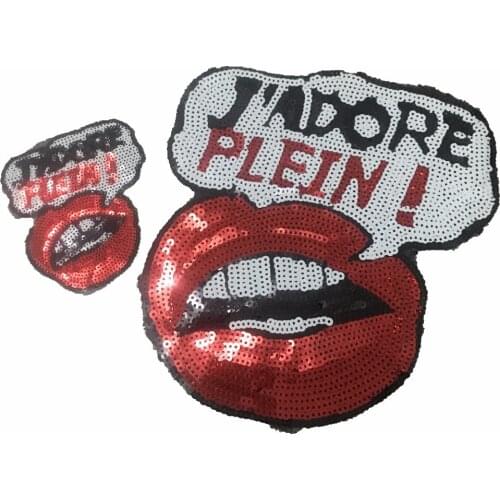 Set of 2 Red Lips Patches Set Sewing on Sequined Sticker for Clothes Bags DIY Garment Accessories Fashion Paillette Appliques