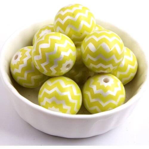 Kwoi vita Newest 20mm oliva color 100pcs Zig Zag wave Chevron Print Acrylic Imitation pearl Beads for Chunky Necklace Jewelry