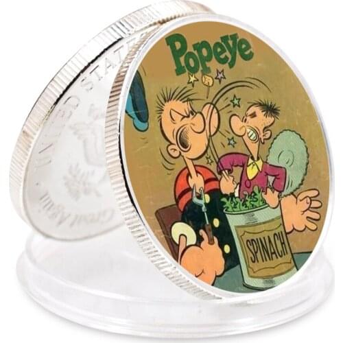 Challenge Coin Popeye Sliver Plated Metal Coin American Souvenir Coins Art Ornament Holiday Gift