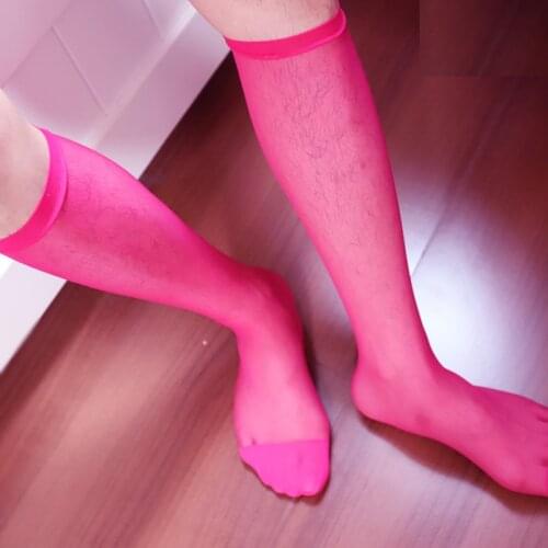 Men color ultra-thin transparent stockings tube toe thickened no heel stockings sexy lingerie stockings male stocks