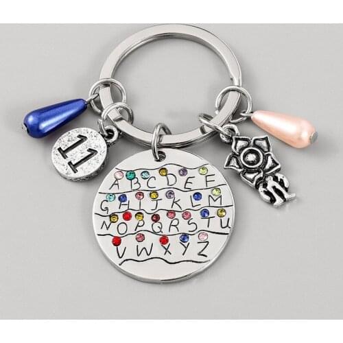Newest Stranger Things Keychain Alphabet Light Wall 11 Letter Charms Metal Llavero Car Crystal Keyring Lady Choker Jewelry