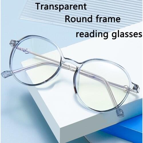 New Round Transparent Frame Reading Glasses Women Fashion Blue Blocking UV Protection Hyperopia Glasses Lightweight +1.5 2.5