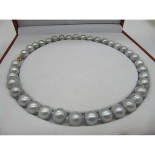Huge New AAA 10-11mm Round gray Natural Real Fresh pearl necklace 18"925silver