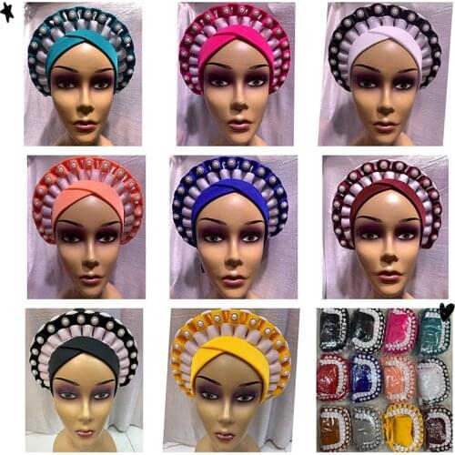 Wholesale Order 1 Dozen Newest Elegant Turban Hats Women Cap Beaded For India Hat Head Wrap Headband Girl Hair Accessories Lady