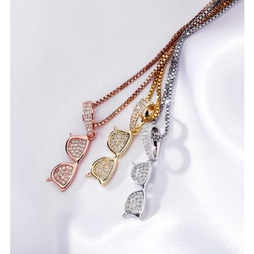 AAA CZ Stone Paved S925 Sterling Silver Bling Ice Out Glasses Pendants Necklaces for Women Men Hip Hop Fashion Jewelry