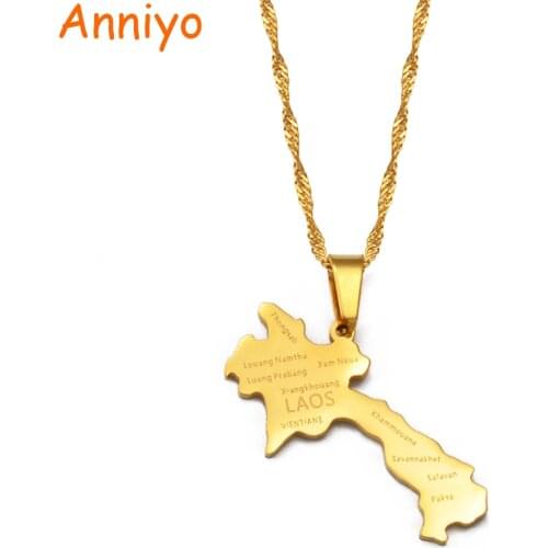 Anniyo The Lao People’s Democratic Republic Map Pendant Necklaces Laos Jewelry #234521