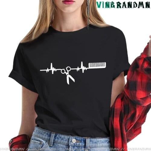 Hairdressing Hearbeat Barber Print Cotton Casual Tshirt Women Funny T Shirt for Lady Streetwear Regular Top Harajuku Tee Shirts