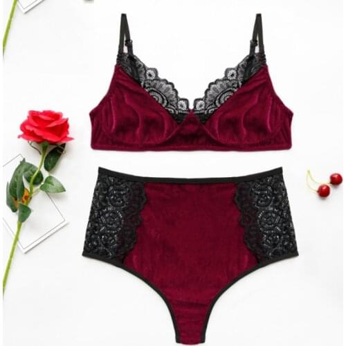 Sexy Women Sleepwear Three-point Bra Set Large Size Underwear Gold Velvet Bra + Shorts Lingerie Pajama Party Set 3XL