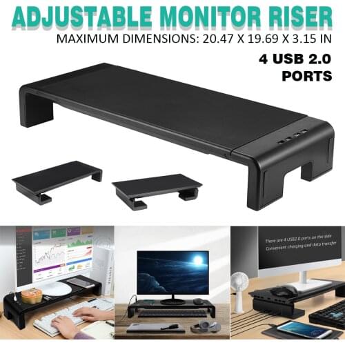 Multifunction Desktop Monitor Holder Stand Computer Screen Riser with 4 USB 2.0 Charging Data Transfer Laptop Stand Rack