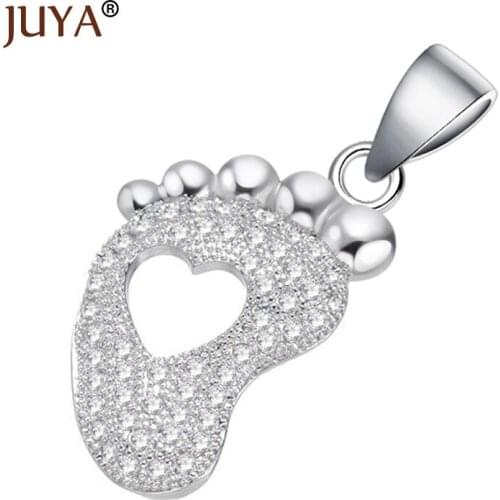 Womens Fashion Cute Heart Baby Foot Shape Charms Pendant For Jewelry Making Handmade DIY Mothers Gift Lucky Pendants Accessory