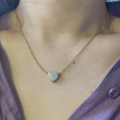 Simple Cute Micro Pave CZ Heart Shape Pendant Necklace Trendy Zircon Gold Color Black Charm Steel Chain Choker Necklace Jewelry