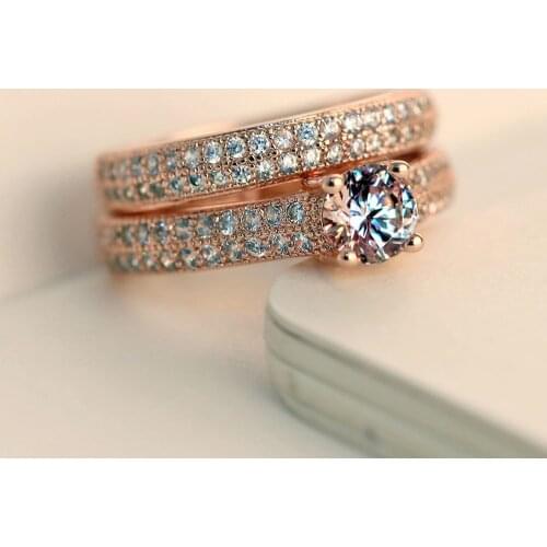 Luxury Female White Zircon Bridal Wedding Ring Set Fashion Gold Color Filled Jewelry Promise Crystal Engagement Rings For Women