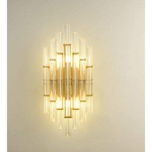 Luxury Crystal Glass Tube Wall Lamp Modern Nordic Simple Led Wall Sconce Light Fixtures Living Room Bedroom Hotel Home Art Decor