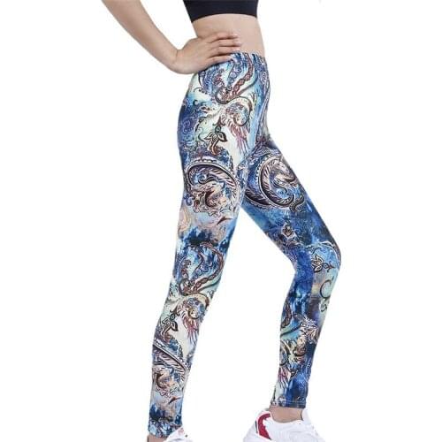 YRRETY Sports Leggings Women Sexy Gym Fitness Pants Push Up Running High Waist Blue Graffiti Print Elastic New Knitted Bottom