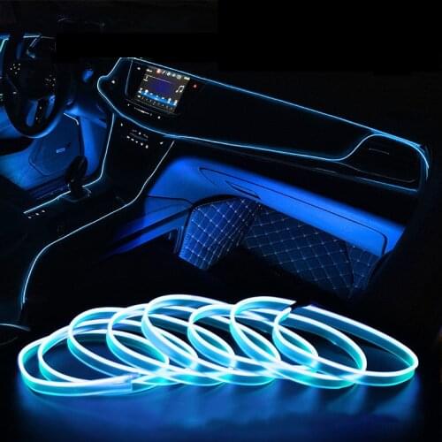 1M/3M/5M Car Interior Lighting LED Strip Garland EL Wire Auto Rope Tube Line Flexible Neon Light Need 2x AA Batteires Light