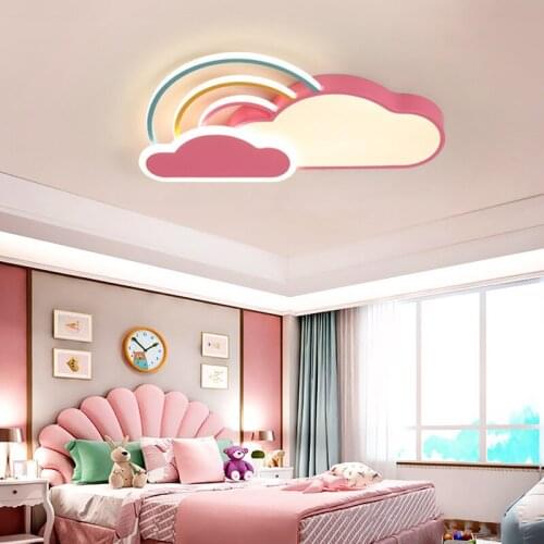 Led Ceiling Light Dimmable Nursery Children Baby Girls Kids Bed Room Bedroom Night Lighting Cute Pink Rainbow Cloud Lamp Fixture