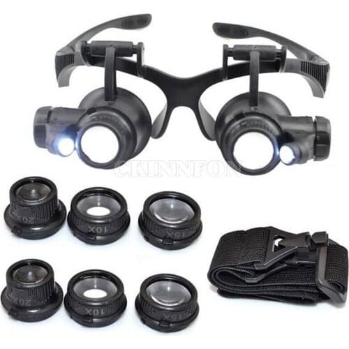 DHL 50PCS Eye 20x and 8 Lens Magnifier Magnifying Eye Glass Loupe Jeweler Watch Repair with LED Light 9892G