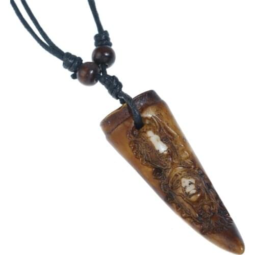 Hot Vintage Ethnic Biker Bull Skull Goat Head Necklace Male Pendant Necklaces Cow Pagan Pendant Retro Leather Resin Neclace Men