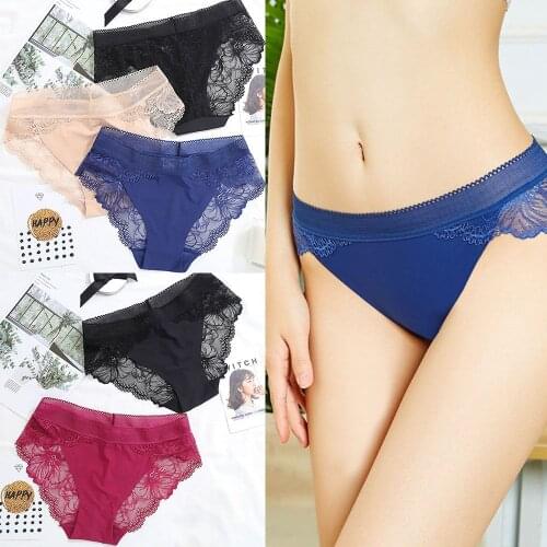 Women Plus Size Ice Silk Seamless Panties Briefs Lace Breathable Transparent Hollow Out Underpants bragas mujer sexy