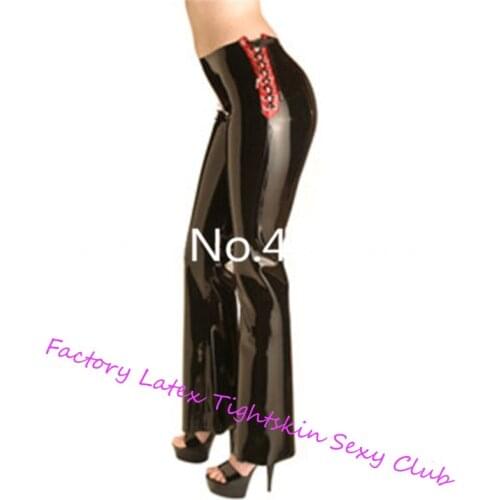 Women Black Latex Pants with strings Rubber Trousers for Females' Club Party Wear stripper clothes legging Plug Size