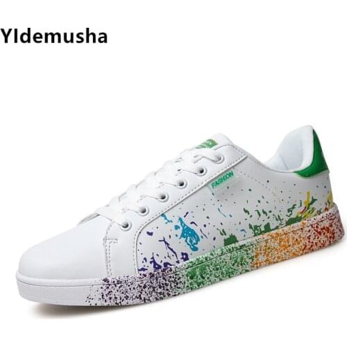 Women Sneakers PU Leather Shoes Spring Trend Casual Flats Sneakers Female New Comfortable White Lover Rainbow Vulcanized Shoes
