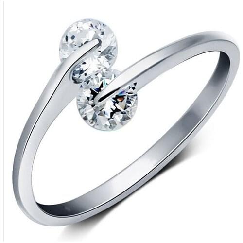 Simple Silver color Twin Zircon Engagement Rings for Woman Anillos Opening Rings Wedding Jewelry bijoux femme