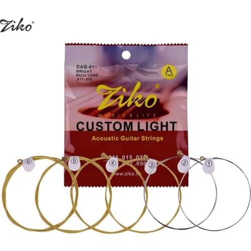 ZIKO DAG-011 Custom Light Acoustic Folk Guitar Strings High Carbon Steel Core Wire Brass Wound Corrosion Resistant 6 Strings Set