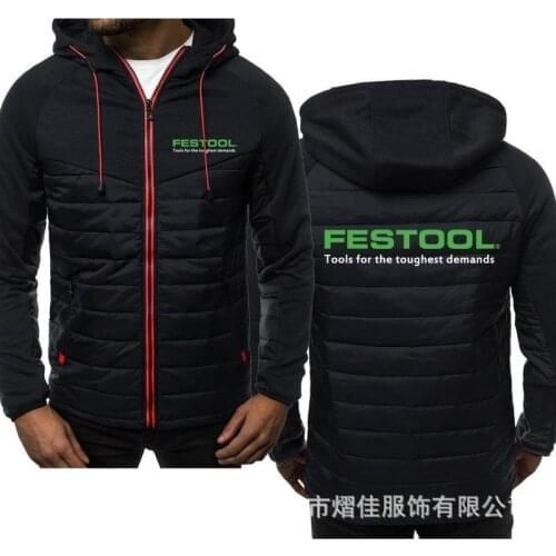 Winter Mens Hoodies FESTOOL Logo Coat Zipper Hooded Jacket Cotton Coat Slim Fit Fashion Thicken Warm Outwear Man Tracksuit