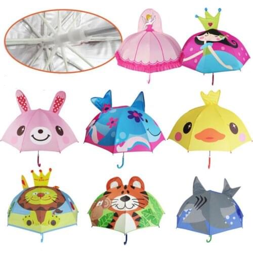 Kids Cartoon Sunny Rainy Umbrellas Animals Frog Tiger Penguin Print Polyester Umbrella Hanging Long-handle Umbrella Gifts SN679