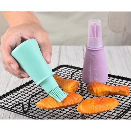 1 Pcs Portable Silicone Oil Bottle with Brush Grill Oil Brushes Liquid Oil Pastry Kitchen Baking BBQ Tool Kitchen Tools for BBQ