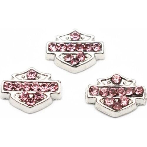 10pcs/lot Metal Silver Medal Symbol Pink Rhinestone Floating Charms For Living Glass Floating Lockets Necklace DIY Jewelry