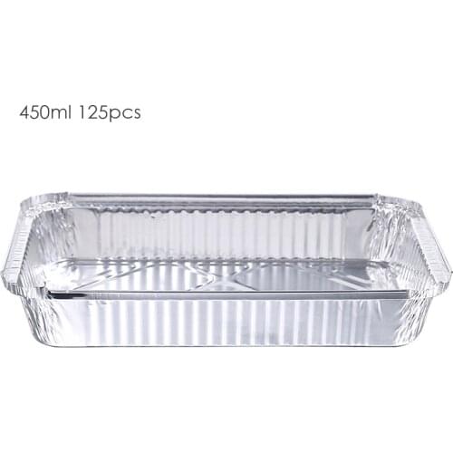 125pcs 450ML Rectangle Disposable Aluminum Foil Pan Containers with Cardboard Lids for Take-Out Cooking Roasting Baking