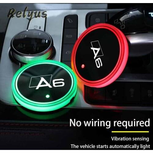 2Pcs Luminous Car Led Cup Coaster Non-slip Mat Automobile Atmosphere Light For Audi A6 C7 C6 C5 Car Accessories