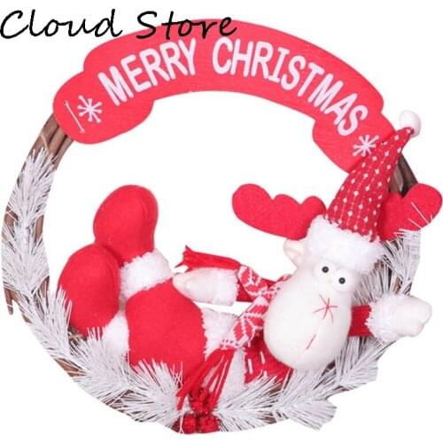 2021 Wooden Merry Christmas Garland Wreath Decor Wall Hanging Door Santa Claus Ornaments Xmas Pendant Decor For Home