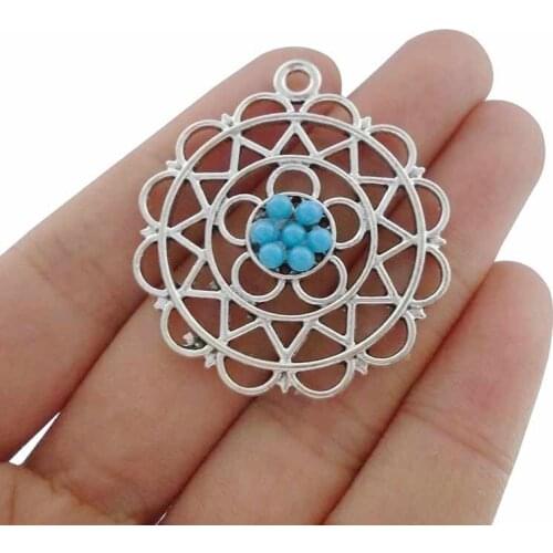 5 x Hollow Large Round Flower Charms Pendants Fit Necklaces Jewelry Making Findings 42x37mm