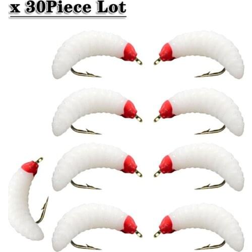 10/20/30Pcs Maggot Fly Fishing Wet Trout Flies Worm Soft Bait for Trout Salmon Perch Fishing Fly Insect Lures