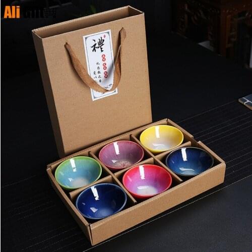 6 Pcs/Set Blue and White Tea Cup Set Ceramic Tea Cup Crushed Ice Glaze Cup Kung Fu Tea Set Porcelain Tea Bowl Tea Set Drink