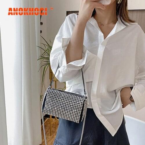ANOKHOGI Ladies Fashion Diamonds Casual Handbag Shinning Chain Sling Shoulder Bag Female Party Bag Mb805
