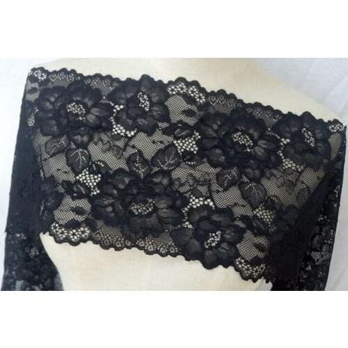 1 Meter 18cm Elastic Lace Fabric Stretchy Lace Trim Black Color DIY Craft for Sewing Embroidered Lace Trim Clothing