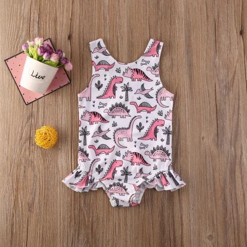 Brand New Toddler Baby Kid Girls Dinosaur Swimsuit One Piece Swimwear Girls Summer Ruffles Beach wear Bathing Suit 1-5T