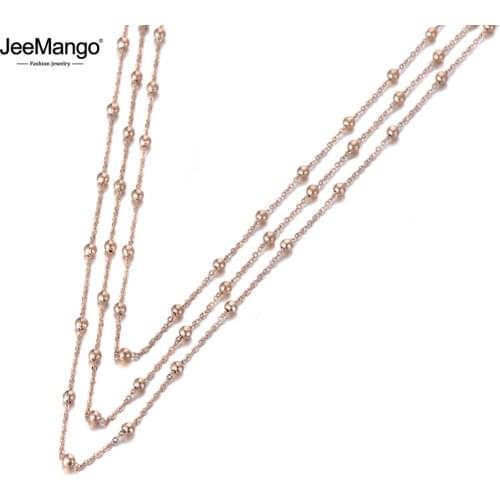 JeeMango Trendy Bohemia Stainless Steel Three-layer Beads Chain Choker Necklace Beach Jewelry Pendant Necklace For Women JN19126