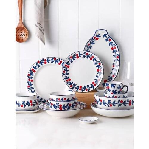 Berry Pattern Ceramic Dinner Set Microwave Use Household Tableware Noodle Soup Bowl Oval Fish Plate 3.5 Inch Flavour Saucer