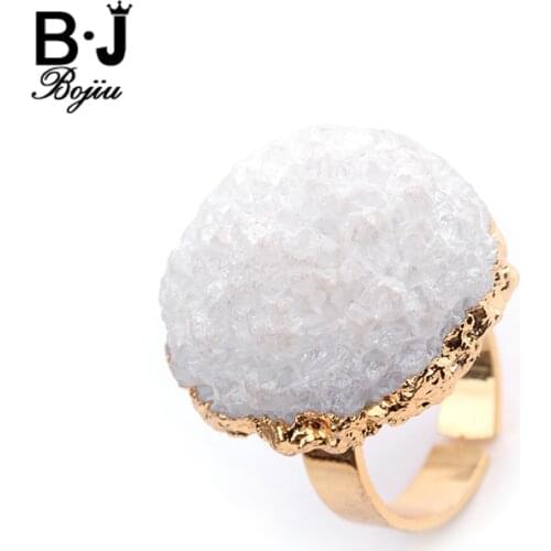 Bojiu White Druzy Ring Adjustable Size Rings For Women Copper Gold-color Womens Rings Fashion Jewelry For Party RI007