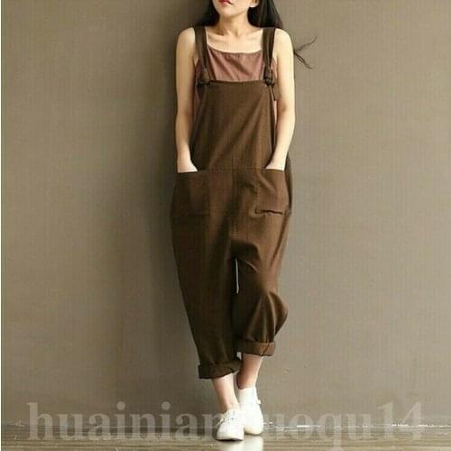Women V Neck Loose Party Ladies Romper Short Sleeve Casual Linen Long Pants Cotton Jumpsuit Strap Harem Trousers Overalls