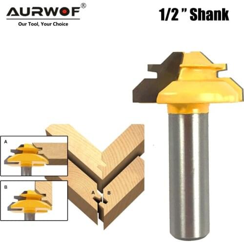 LAVIE 1pc 12MM 1/2" Shank 45 Degree Lock Miter Router Bit 1/2 Stock Medium Lock Miter Milling Bit Wood Carving Tenon Knife 03042