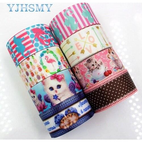 YJHSMY,1711084 25mm 10 yard Cartoon cat ribbons Heat Transfer Printing Grids Wedding Accessories DIY Handmade Materials
