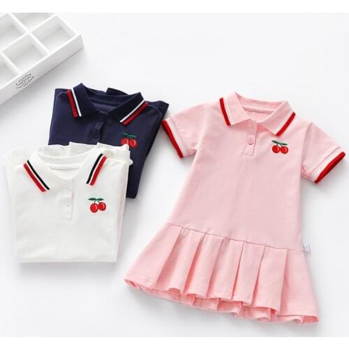 Girls summer dress new childrens polo pleated dress short sleeve college style dress WT26