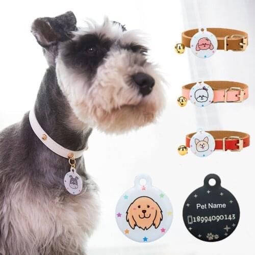 Customized Dog Identity Brand Necklace Small Dog Teddy Golden Hair Pet Ring Necklace Famous ID Tags Anti-Loss Engraving Collar