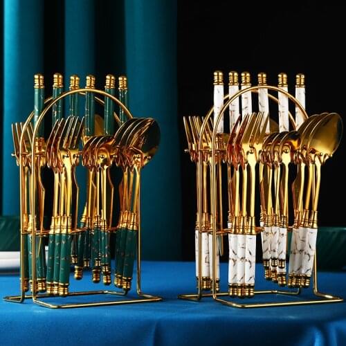 Nordic Kitchen Dinnerware Set Stainless Steel Knife Fork Spoon Set Gold with Stand Cutlery Tableware Sets Zero Waste Mind Gift